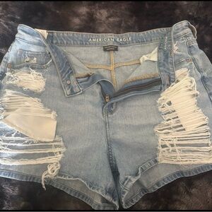 American Eagle Outfitters Blue Distressed Jean Shorts
